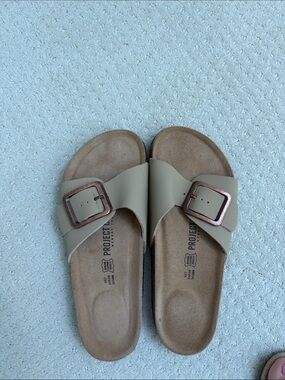 Y/Project Taupe Slide Sandals with Rose-Gold Buckles